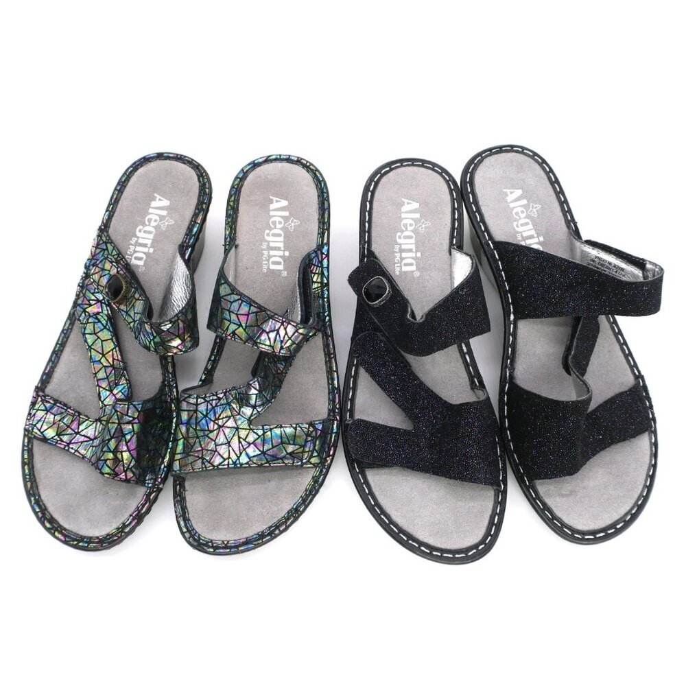 x2 Pair Alegria Loti Glitteroti & Tectonic Iridescent Slide Wedge Sandals 38 8M